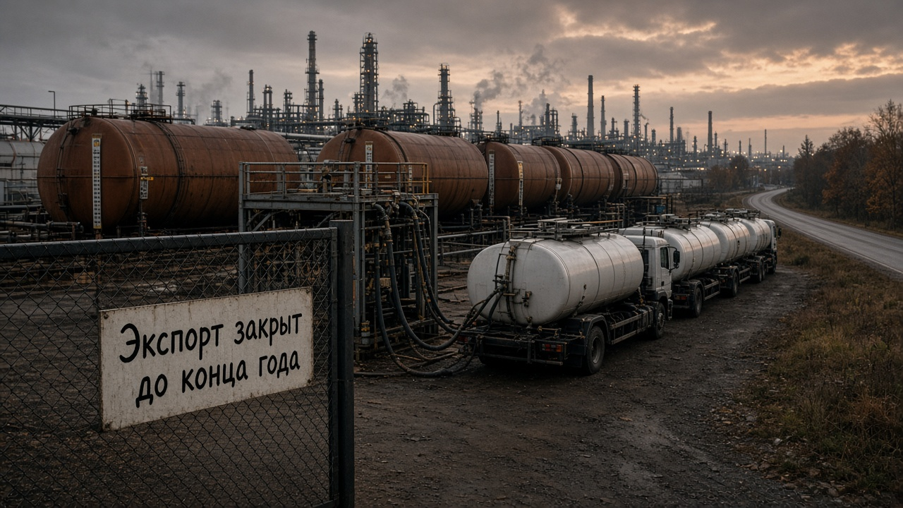 У ворот НПЗ стоят переполненные резервуары с соляркой и очередь цистерн — экспорт закрыт, дизель копится на складах внутри страны.