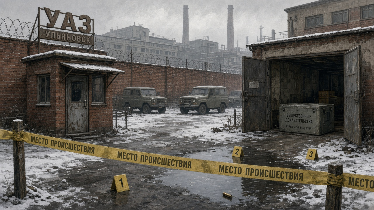 У заводских ворот УАЗа — следственная лента, гильза у двора и открытый гараж, где нашли гранату, — холодное дело 2000 года, которое всплыло через 26 лет.