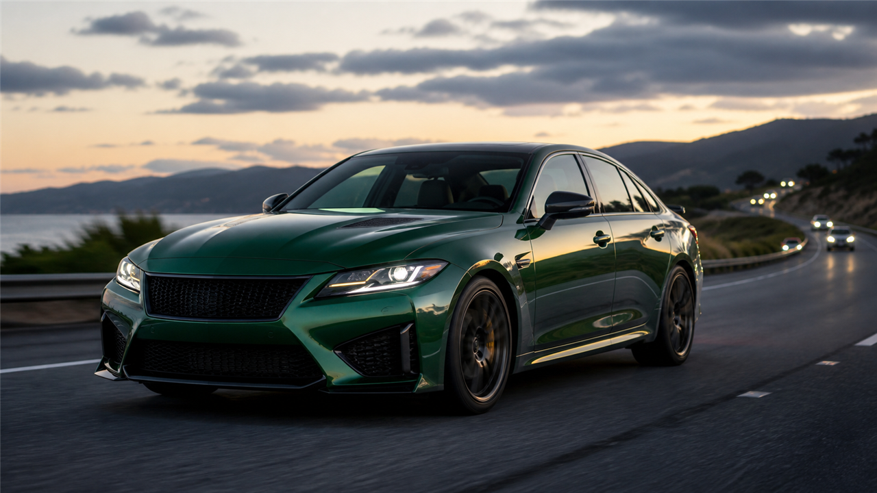 Зелёный Lexus IS с атмосферным V6 на вечерней дороге
